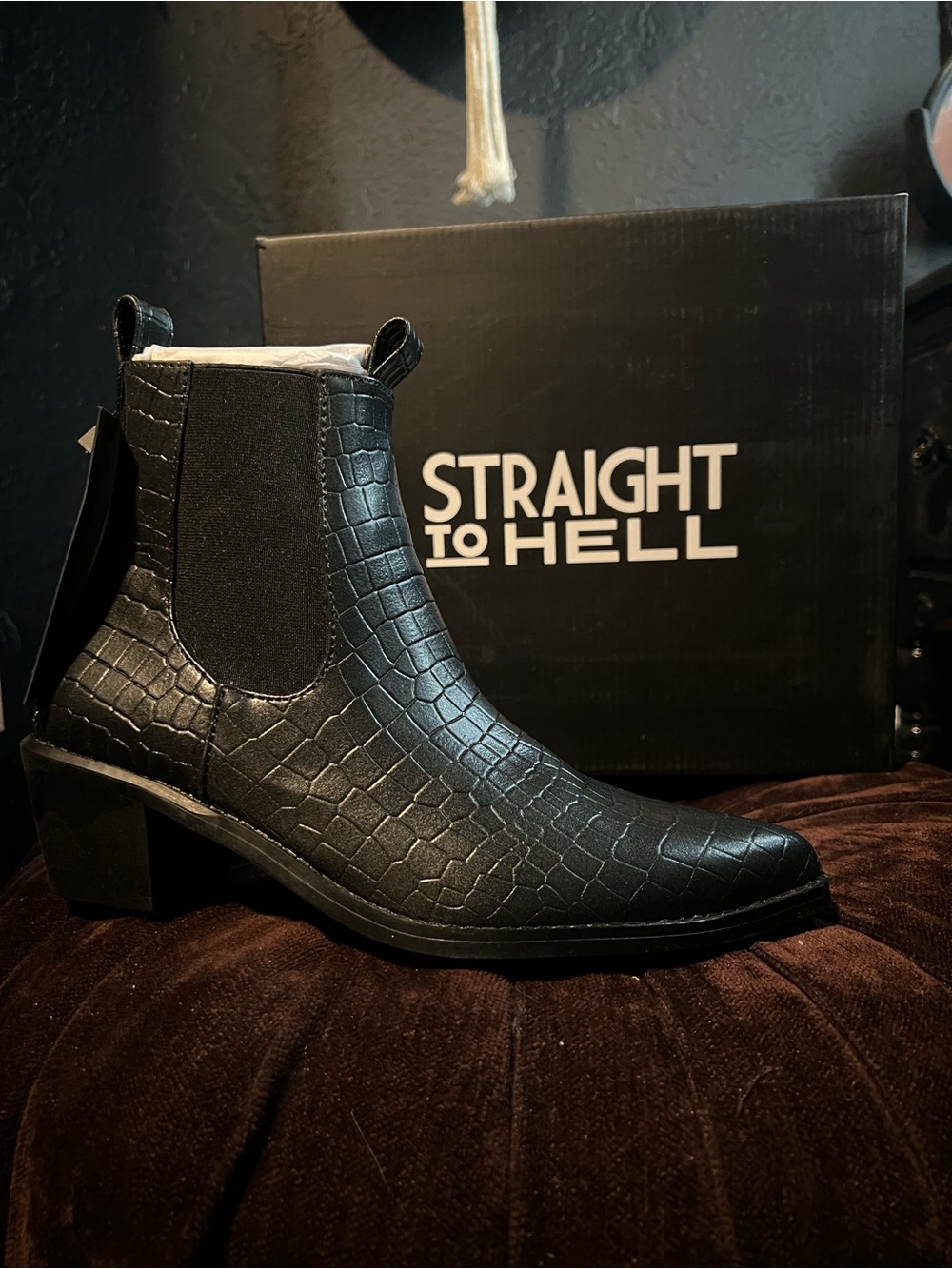 NIB ADDISON – BLACK SNAKESKIN VEGAN LEATHER CHELSEA BOOTS